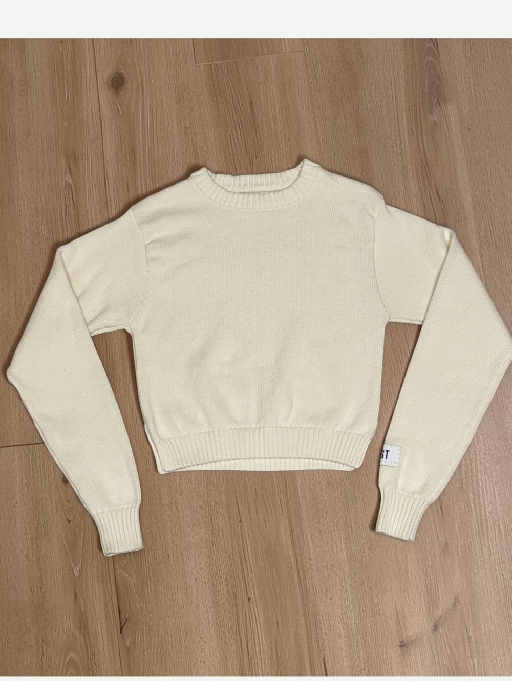 KROST Cream Cropped Knit Sweater Crewneck Pullover Ivory EUC Sz S